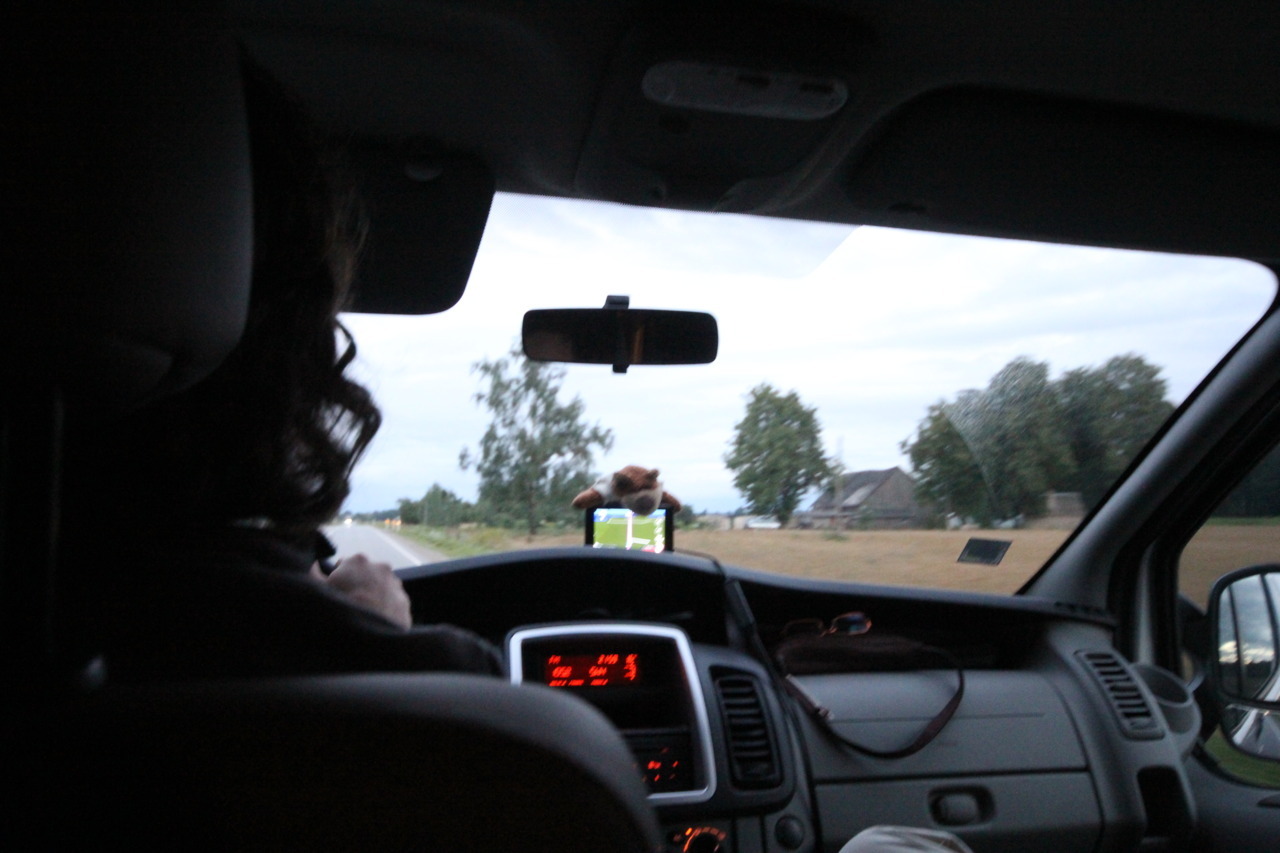 Bearaptu in his customary road-trip position during a 24-hour ride from Riga to Salzburg